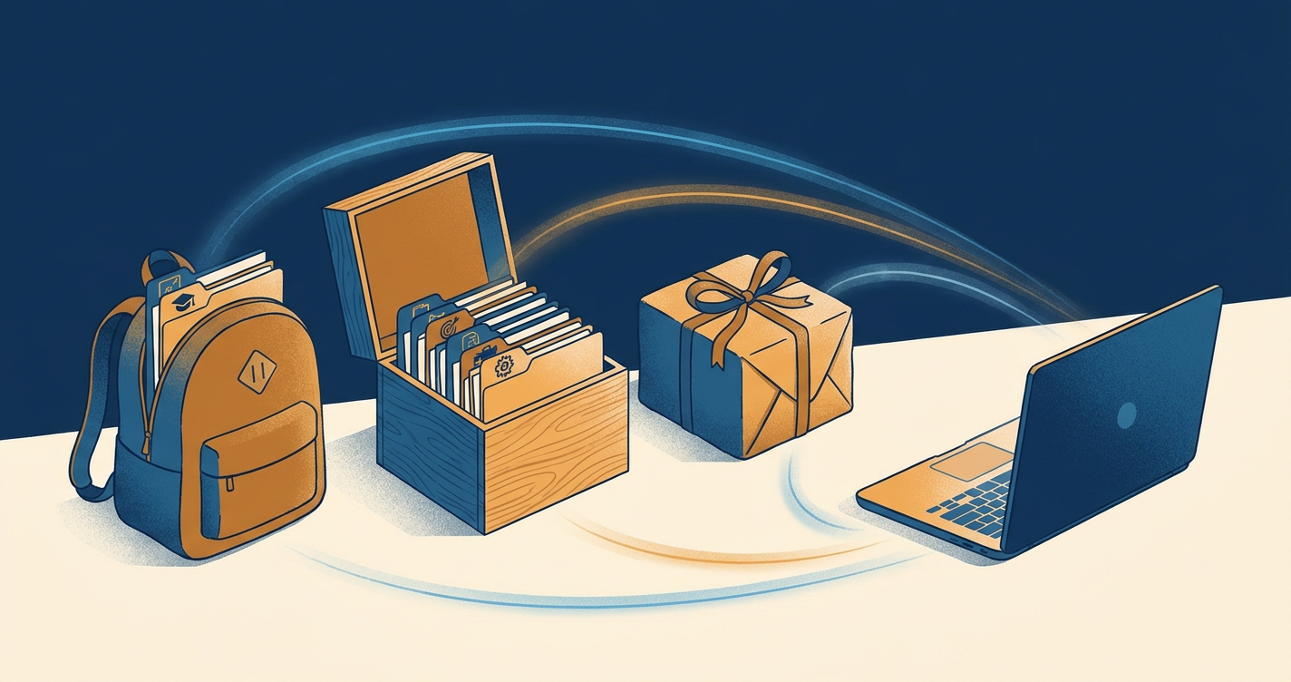 Three containers for skills: a personal backpack, a project repo box and a plugin parcel
