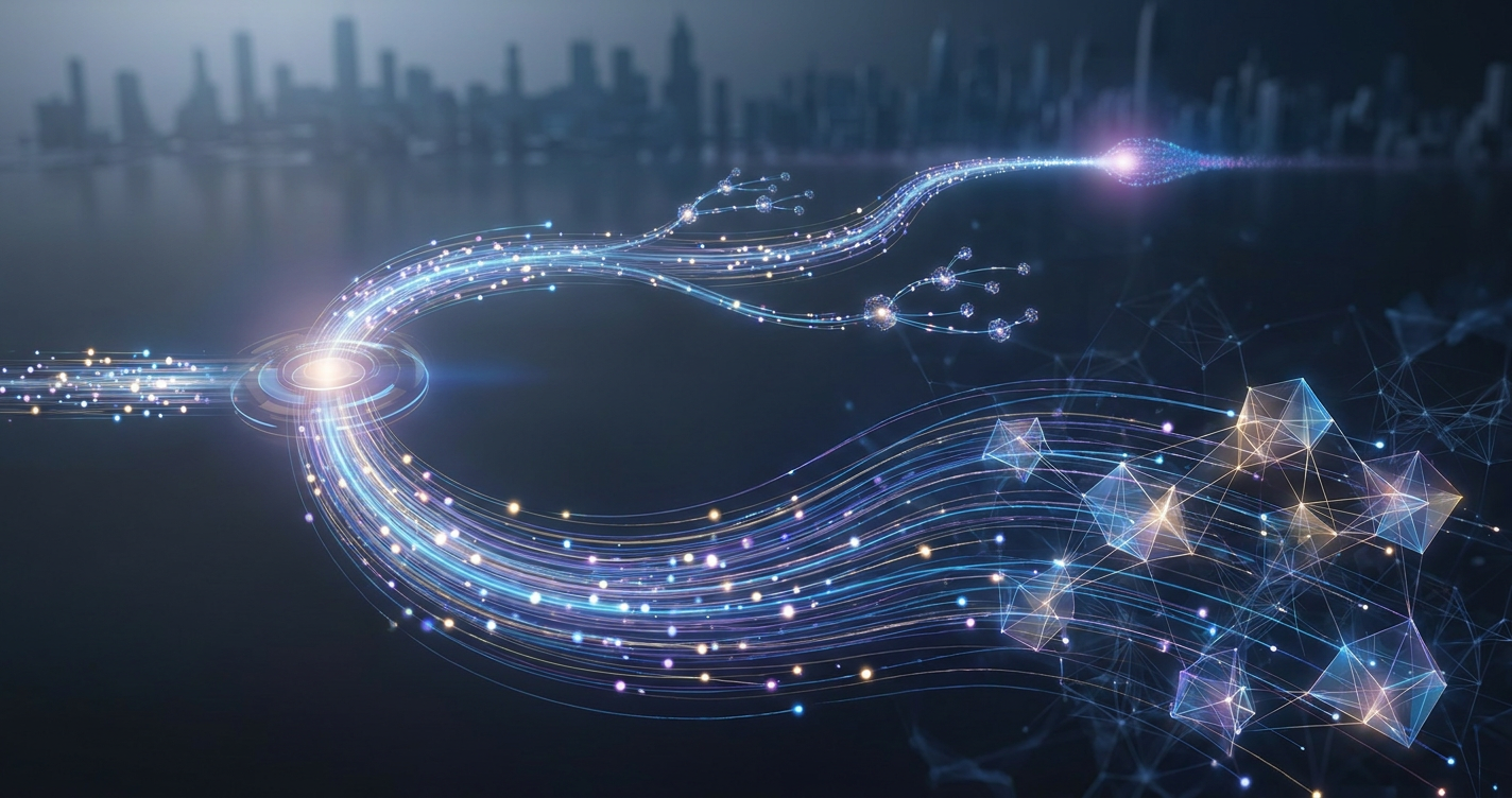 A conceptual view of data flows bifurcating smoothly into agile and deep cognitive processing streams.