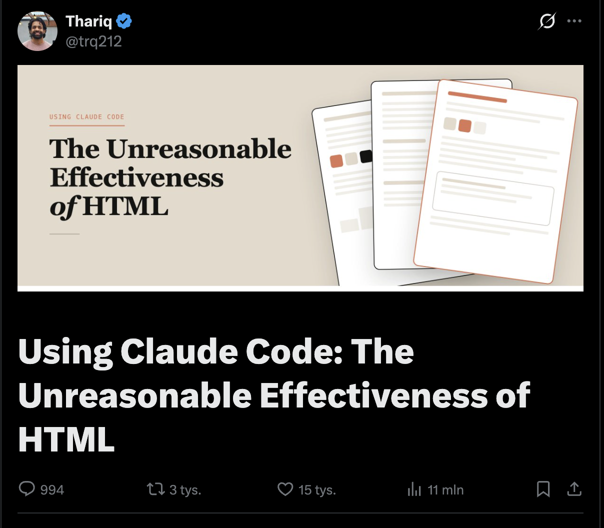 x.com post about html as gen ui