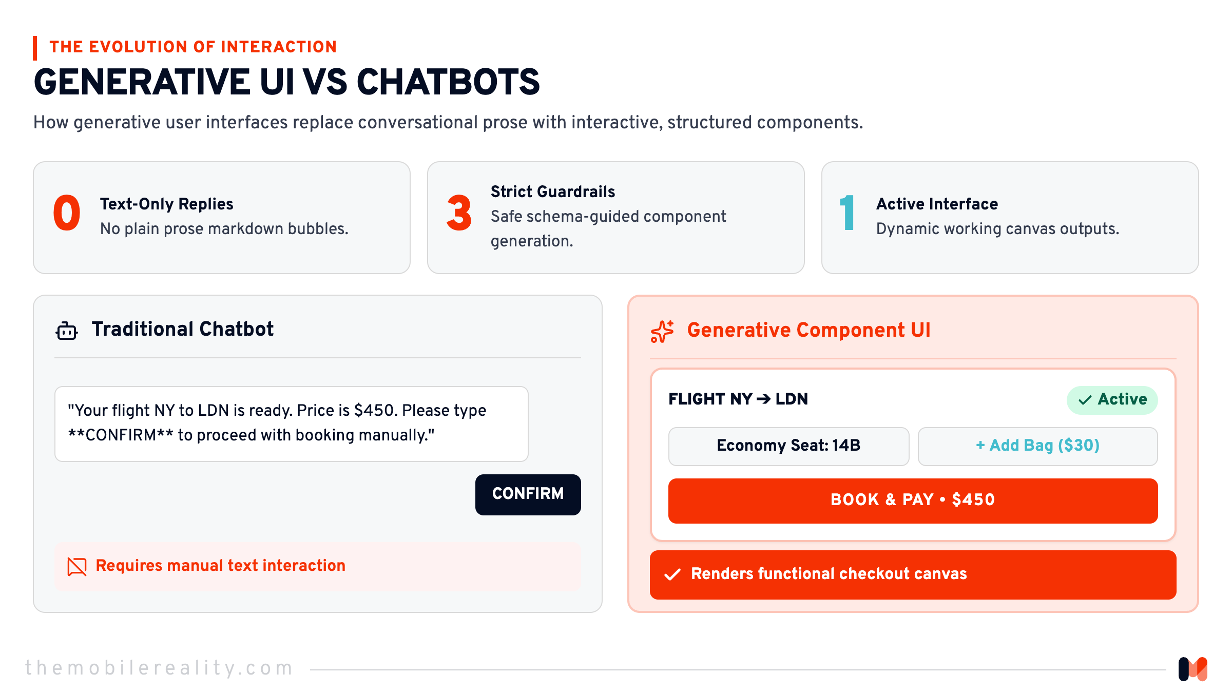 How generative user interfaces replace conversational prose with interactive, structured components.