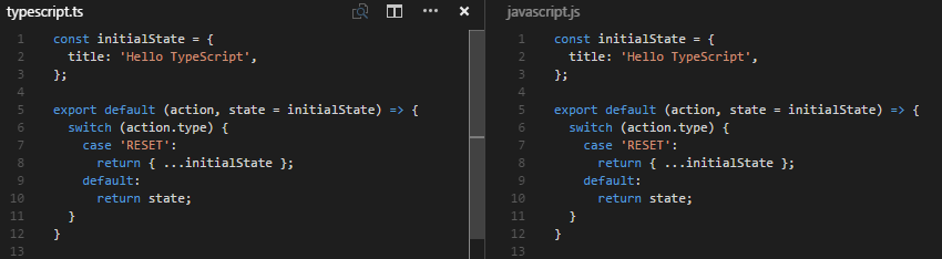 Code comparison - javascript vs typescript, code types, interfaces